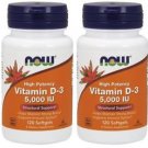 2 Pack Now Foods Vitamin D-3 5,000 IU - 120 Softgels