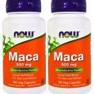 2 Pack Now Foods Maca 500 mg, 100 Veggie Capsules