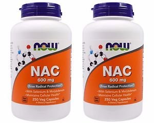 2 Pack Now Foods NAC (N-Acetyl Cysteine) 600 mg - 250 Vegetarian Capsules