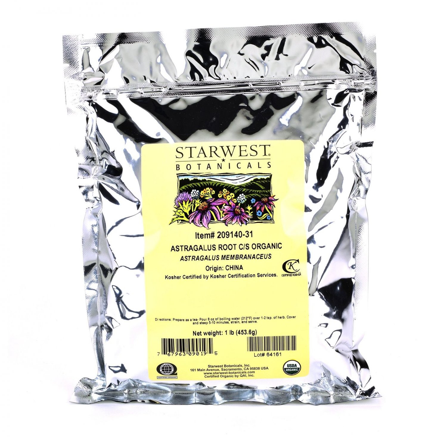 Starwest Botanicals Organic Astragalus Root Cut and Sifted 1 Pound Bulk