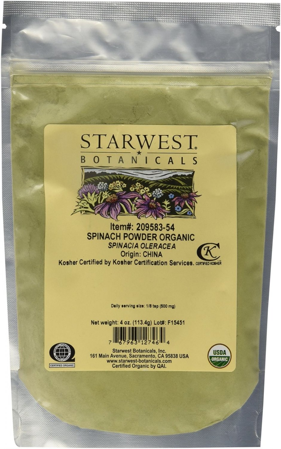 Spinach Powder Organic - 4 oz by Starwest