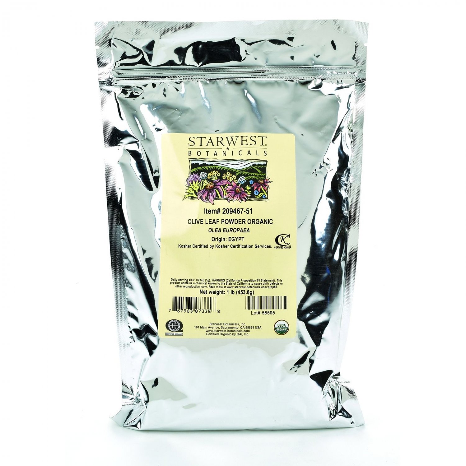 Starwest Botanicals Organic Olive Leaf Powder 1 Pound
