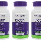 3- Pack Natrol Biotin 10,000 mcg, Maximum Strength, 100 Tablets 08/2019