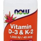 Now foods Vitamin D-3 & K-2 1000 IU 120 caps Vitamin C Healthy Bones Teeth 05/19