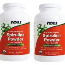 2 x NOW 100% Pure Non-GMO Organic Spirulina Powder 1 lb, USDA Certified, FRESH