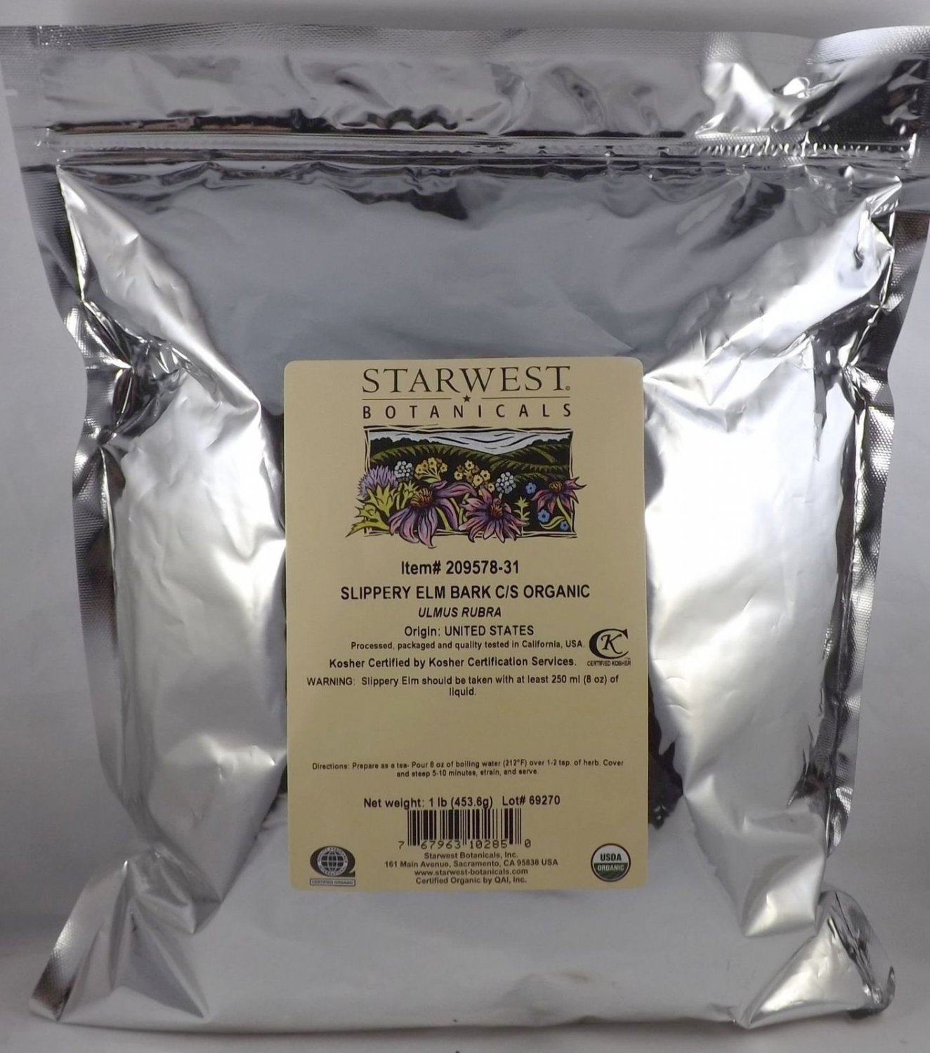 Slippery Elm Bark Organic Cut & Sifted - Ulmus rubra 1 lb