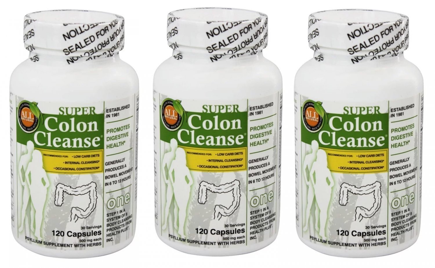 3x Health Plus Super Colon Cleanse 500mg 120 Capsules Relieves Constipation 