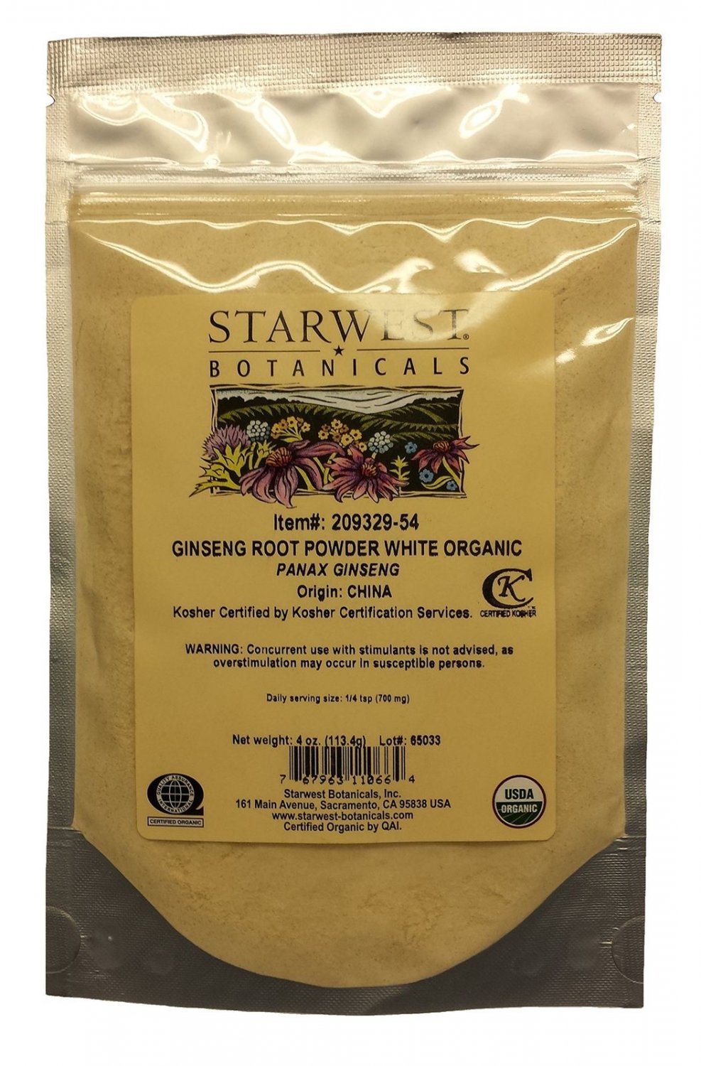 Ginseng Root Powder White Organic - Panax Ginseng 4 Oz Starwest Botanicals
