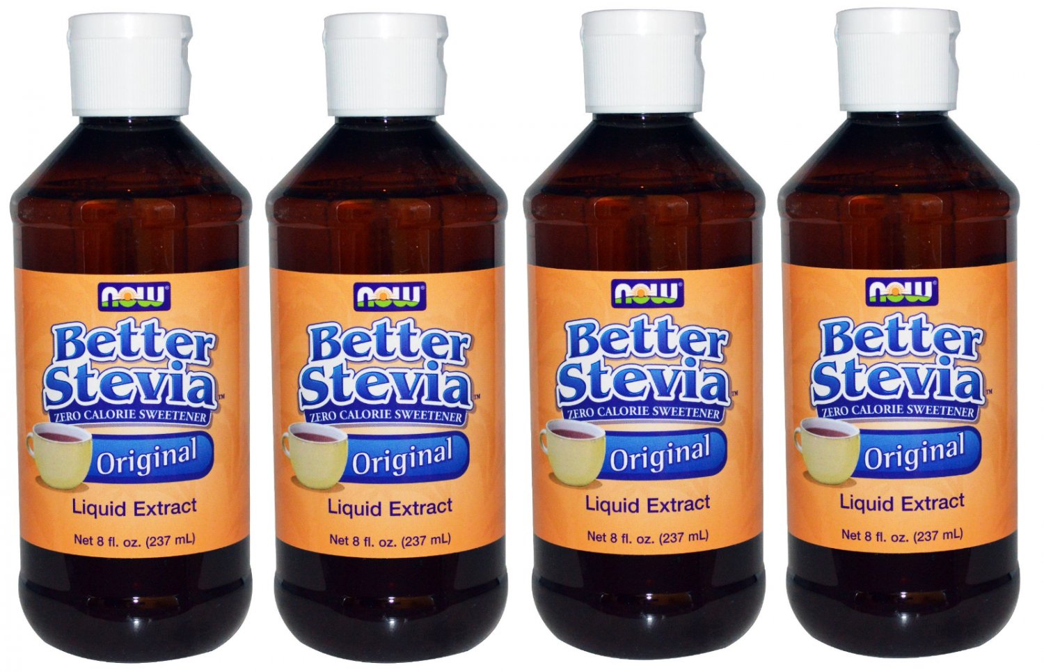 4 x NOW Better Stevia Original Liquid Extract 8 fl oz. Zero Calorie