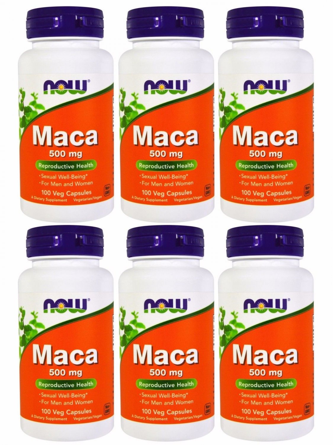 6 Pack Now Foods Maca 500mg Supports Reproductive Health - 100 Veggie Capsules
