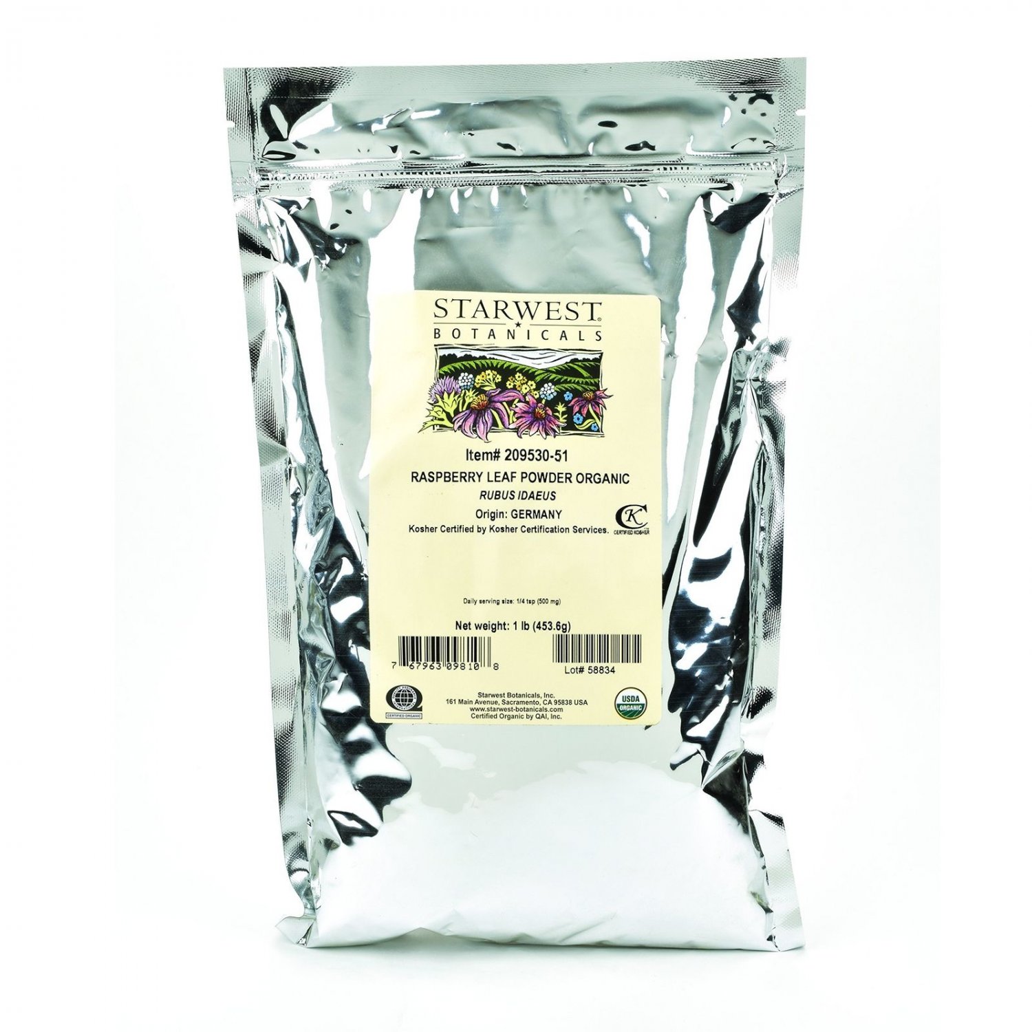 Starwest Botanicals Organic Raspberry Leaf Powder 1 Pound