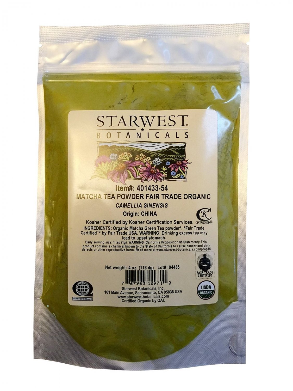 Matcha Tea Powder Organic Fair Trade 4 oz by Starwest