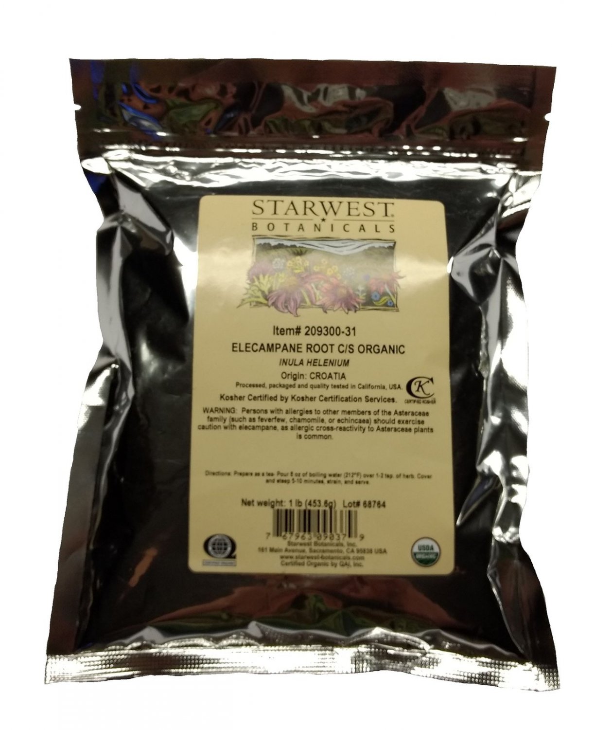 Elecampane Root Organic Cut & Sifted - Inula helenium 1 lb(Starwest Botanicals)