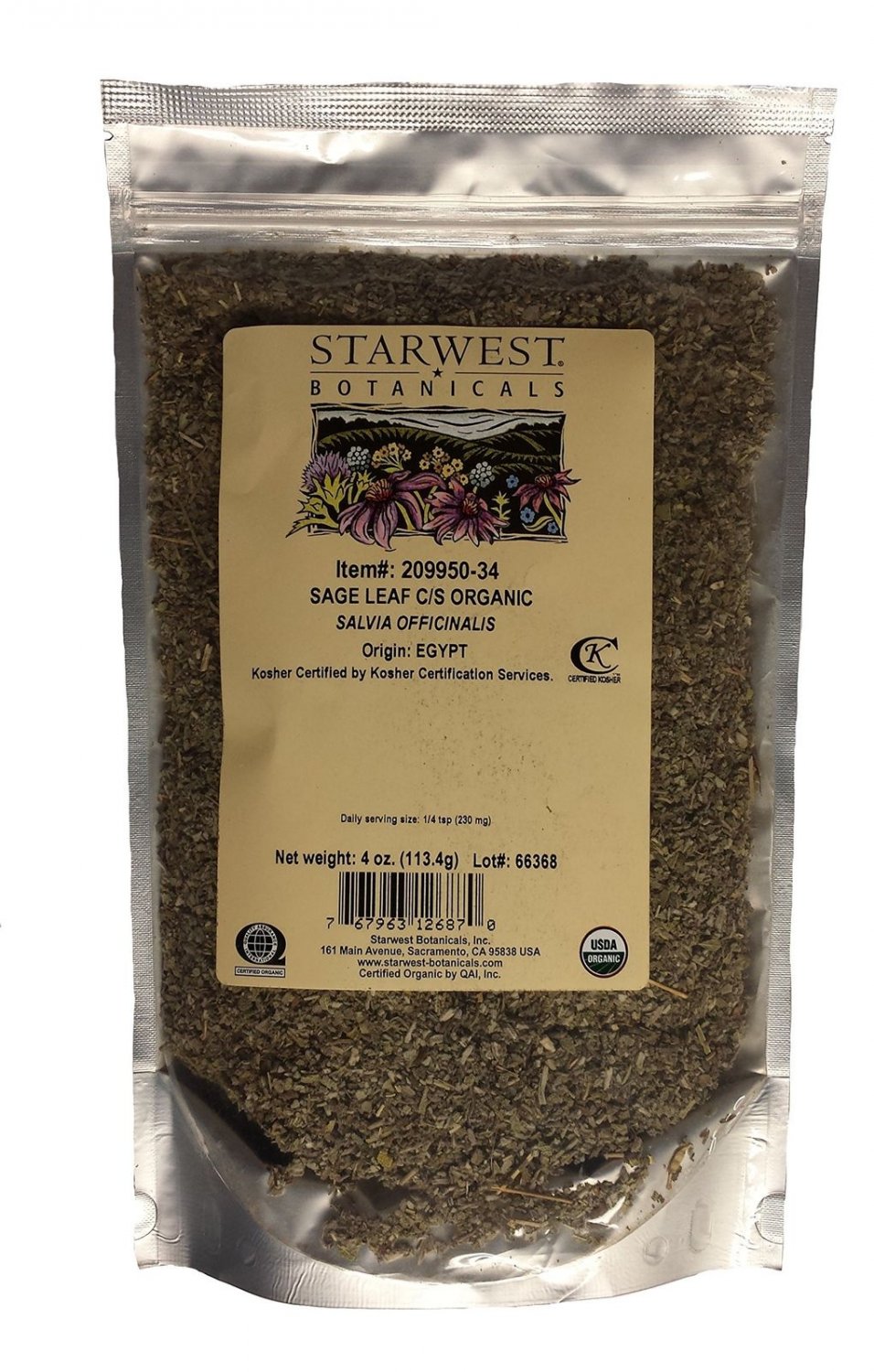 Sage Leaf C/S Organic - 4 oz by Starwest