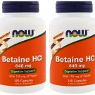 Betaine HCl 648mg 120 Caps by NOW Foods (Pack of 2)