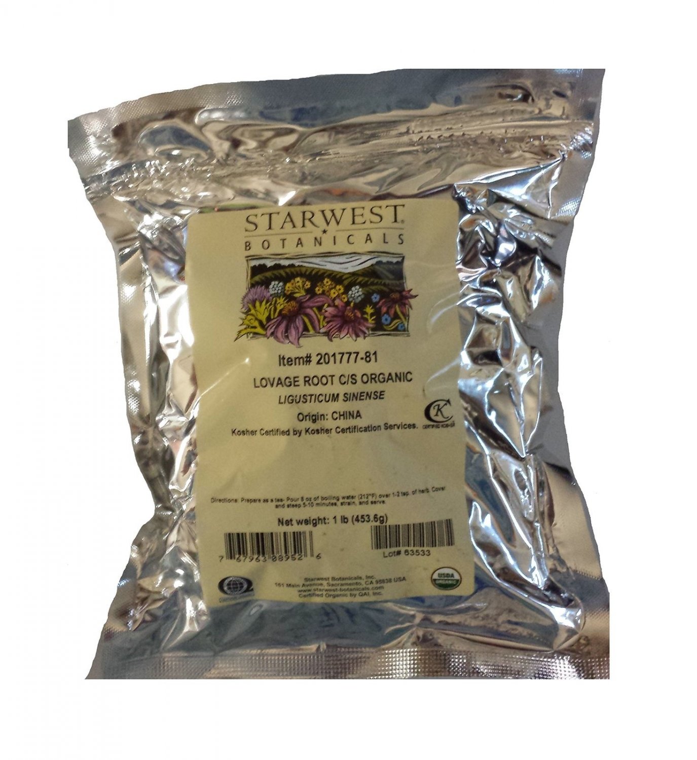 Organic Lovage Root Slices (Sulfite-Free) 1 LB