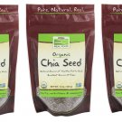 3 x NOW Foods Certified Organic Chia Seed, FRESH,MADE IN USA, REAL FOOD, US MADE