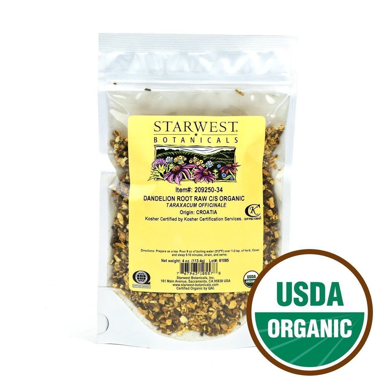 Starwest Botanicals Organic Dandelion Root Tea [4 Ounces] Bulk Cut & Sifted