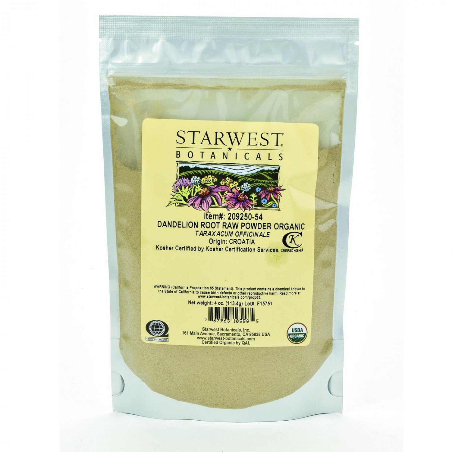 Starwest Botanicals Organic Dandelion Root Powder 4 Ounces