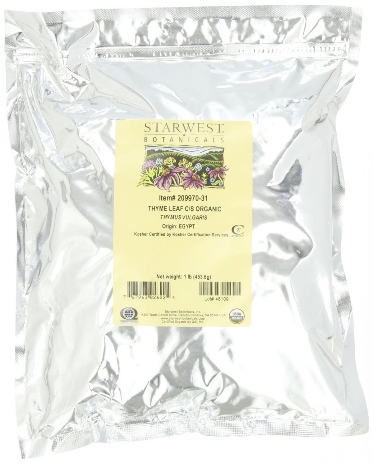 Starwest Botanicals Organic Thyme Leaf Cut 1-pound Bag