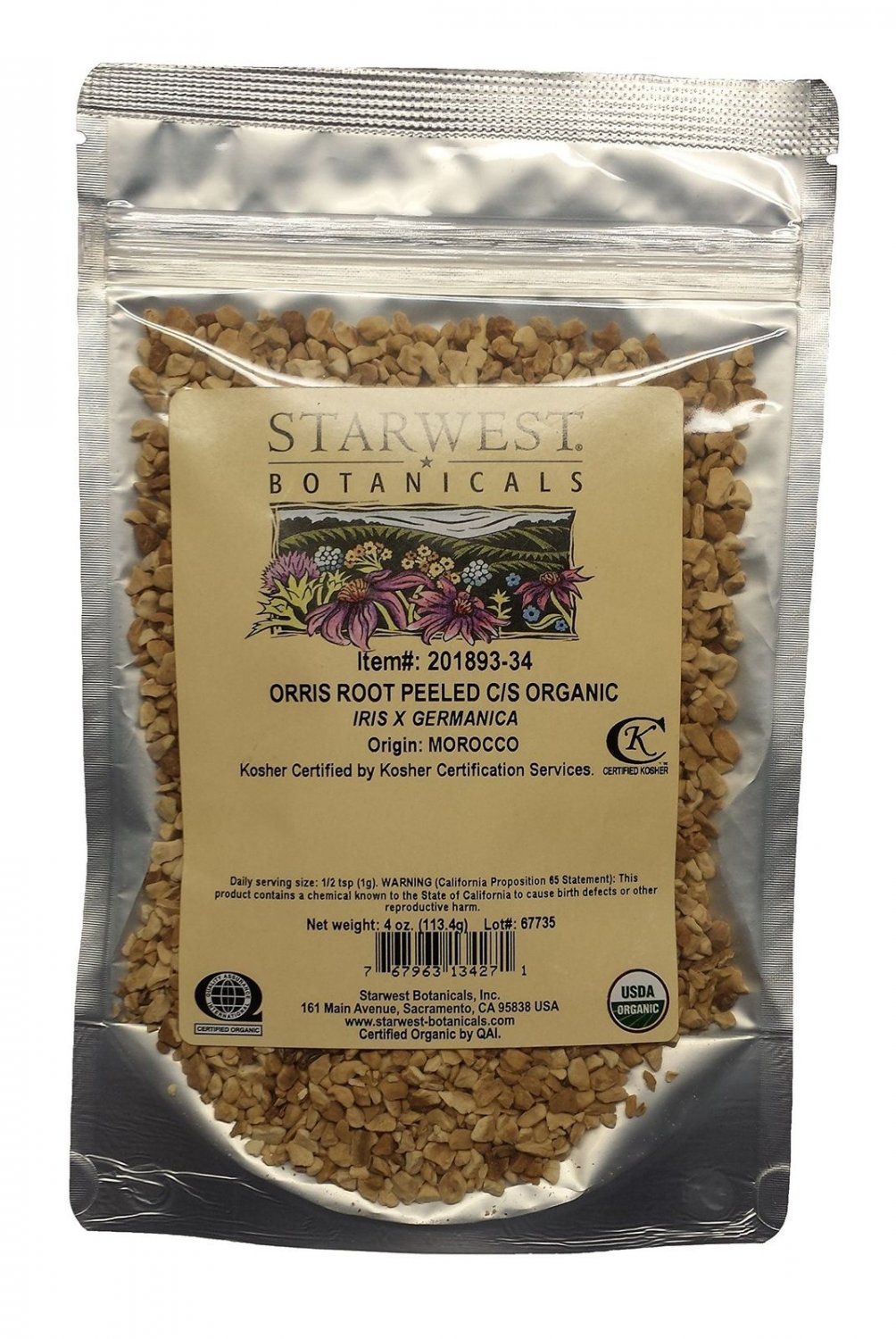 ORRIS ROOT PEELED C/S ORG 4 OZ by Starwest