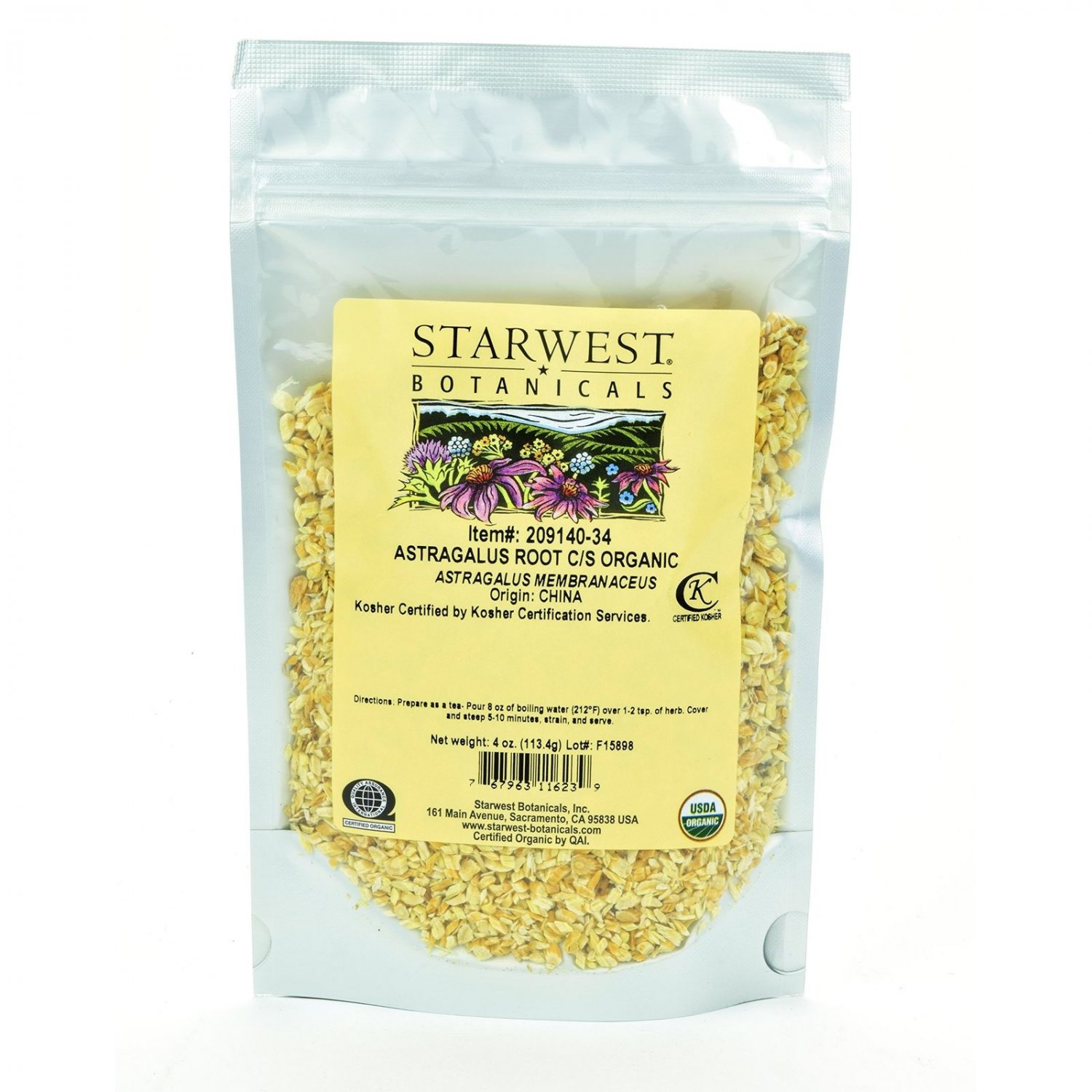 Starwest Botanicals Organic Astragalus Root Cut and Sifted 4 Ounces