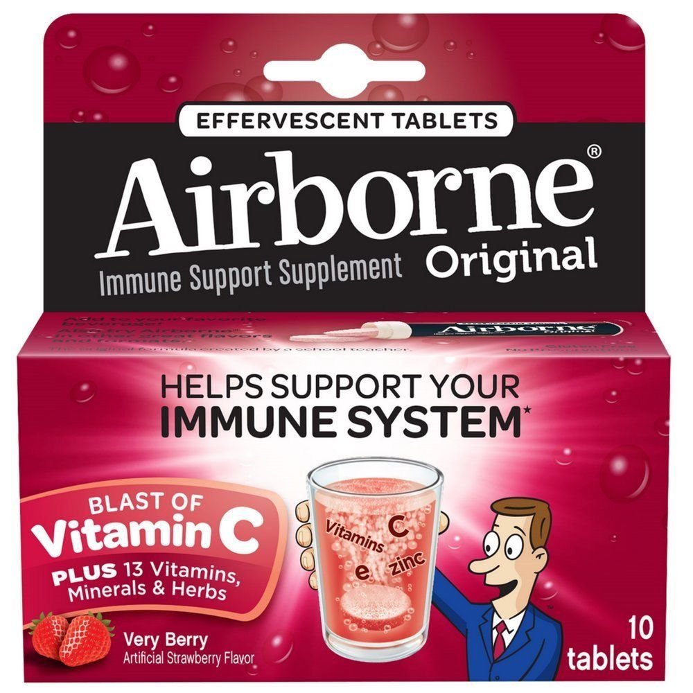 Airborne Very Berry Effervescent Tablets 10 count-1000mg Vitamin C (Pack of 2)