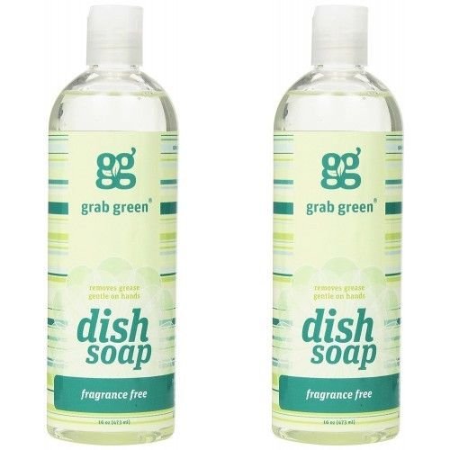 Grab Green Natural Liquid Dish Soap Fragrance Free 16 Ounce (Pack of 2)