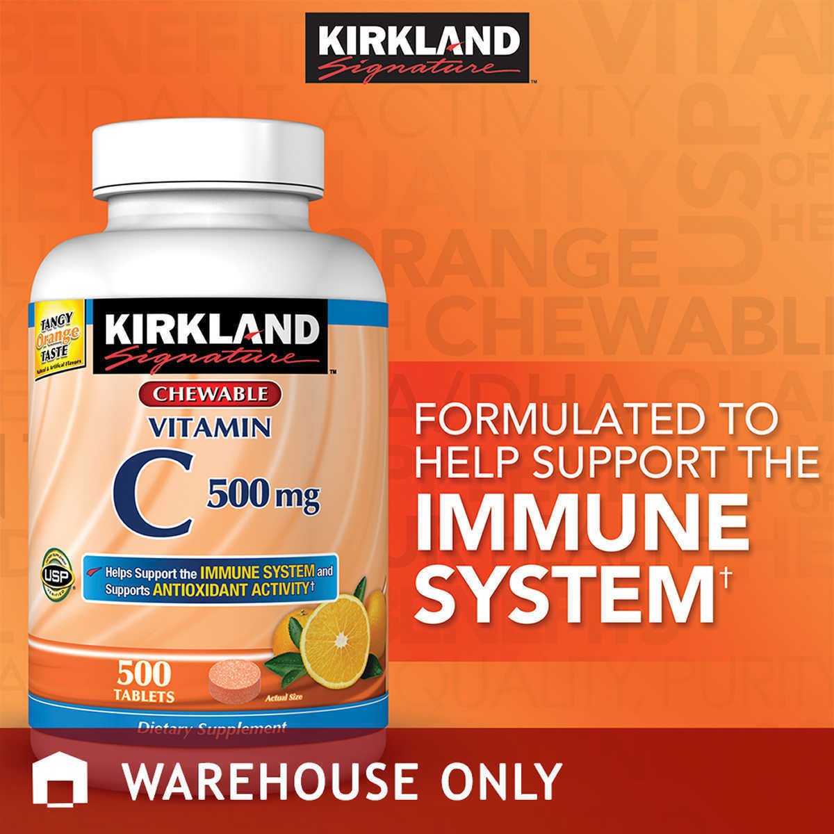 Kirkland Signature CHEWABLE VITAMIN C 500mg, 500 Tablets
