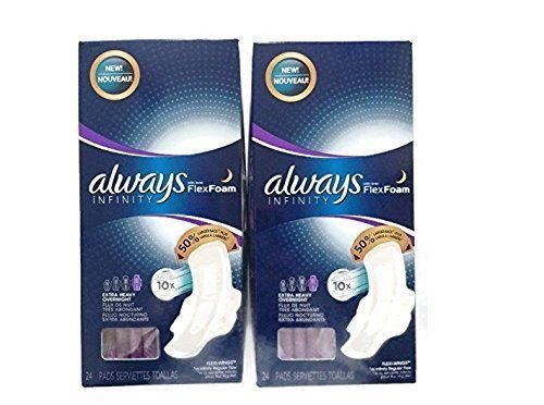 Always Infinity Extra Heavy Overnight Pads w/ Flexi Wings 24 Ct - Pack of 2