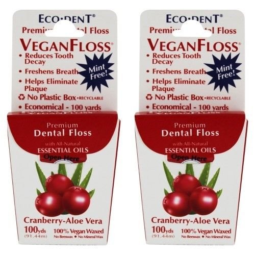 Eco-Dent Premium Dental Floss VeganFloss Cranberry-Aloe Vera 100 yards pack of 2