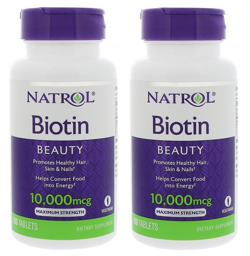 Natrol Biotin 10,000 Mcg 100 Tablets Maximum Strength Pack of 2 - exp 08/2019