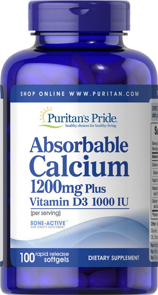 Puritan's Pride Absorbable Calcium 1200 mg with Vitamin D3 1000 IU -100 Softgels