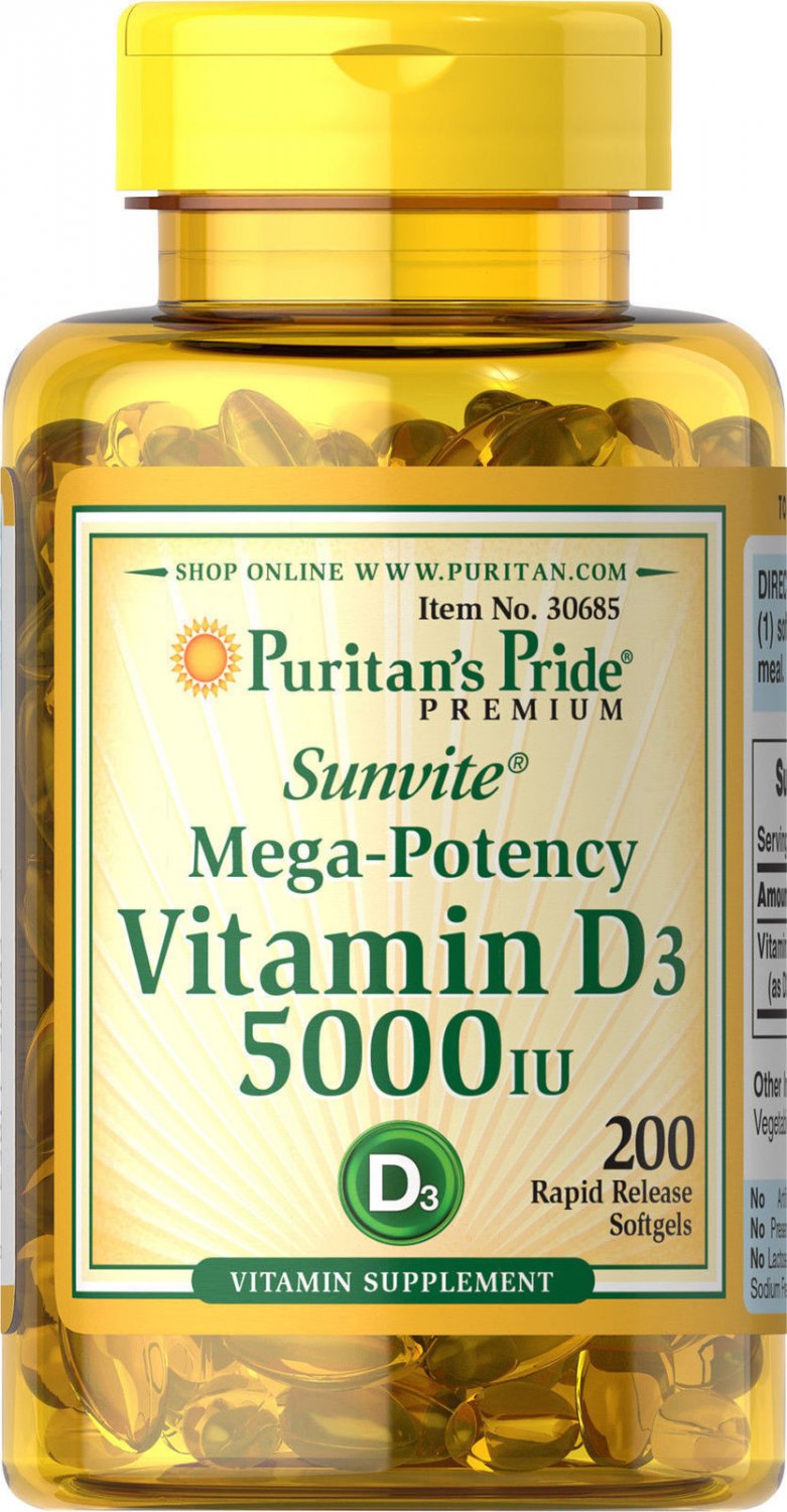 Puritan&acirc;��s Pride Mega-Potency Vitamin D3 5000 IU (200 Softgels)