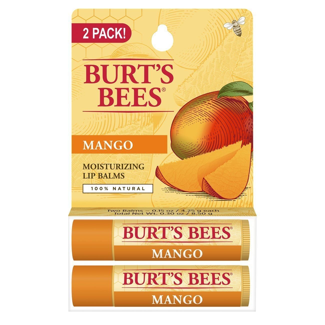 Burt's Bees 100% Natural Moisturizing Lip Balm Mango Beeswax & Fruit Extracts