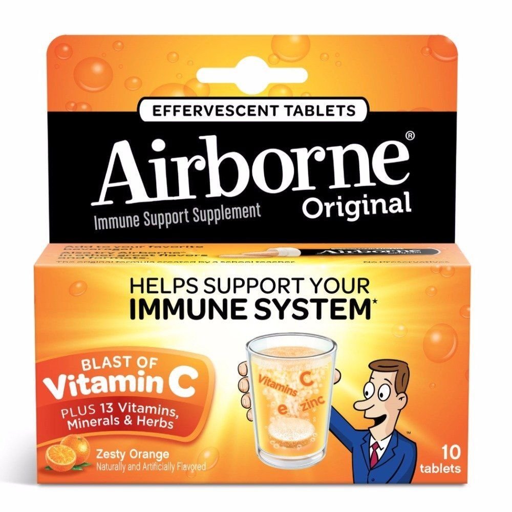 Airborne Zesty Orange Tablets 10 count - 1000mg of Vitamin C (Pack of 2)