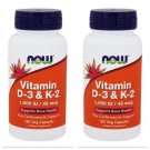 Now Foods Vitamin D-3 & K-2 1000 IU 120 Caps Vitamin C Healthy Bones (2 Pack)