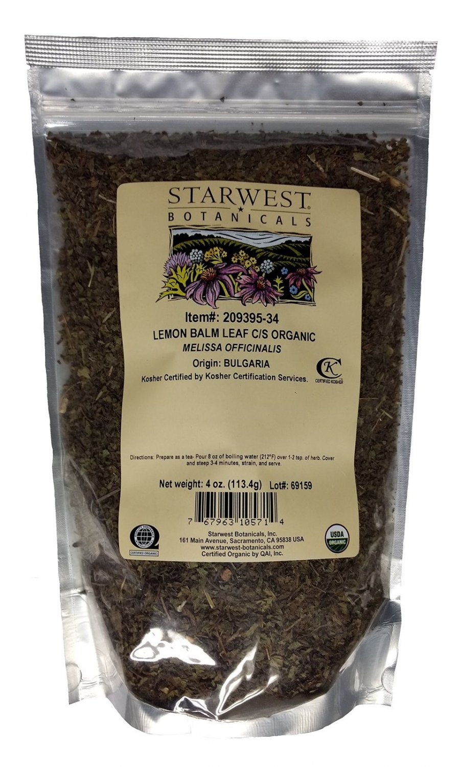 Lemon Balm Leaf Cut & Sifted Organic - Melissa officinalis 4 Oz