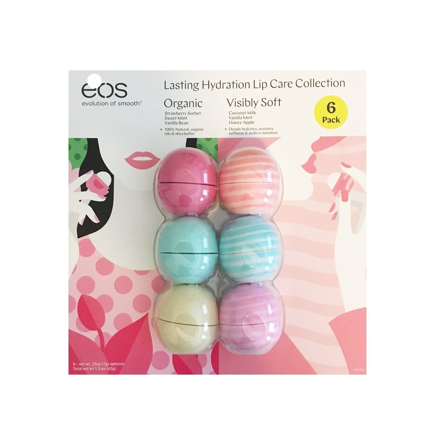 EOS Organic Smooth Sphere Lip Balm 6 Pack New Sealed Free Fast Shipping