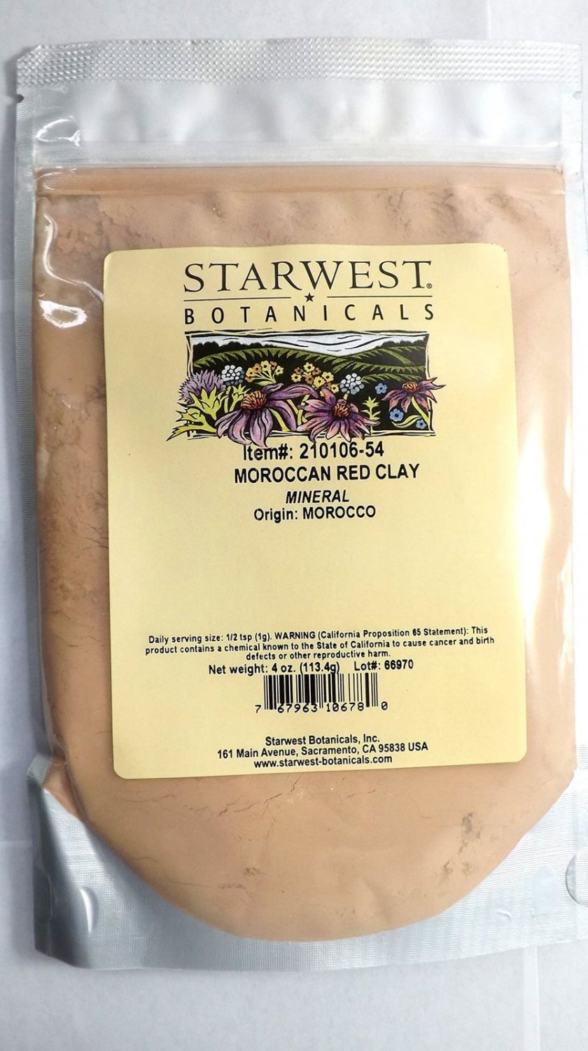Moroccan Red Clay Powder - 4 Ounce Resealable Bag - Starwest Botanicals