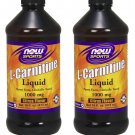 2 x NOW Foods L-Carnitine Liquid Citrus Flavor 1000 mg 16 oz Clinically Tested