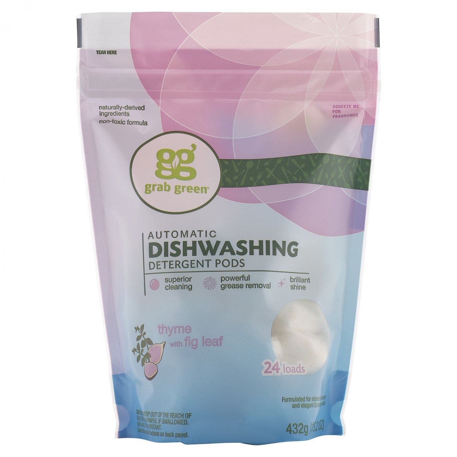 Grab Green - Automatic Dishwashing Detergent Pods 24 Loads Thyme with Fig Leaf
