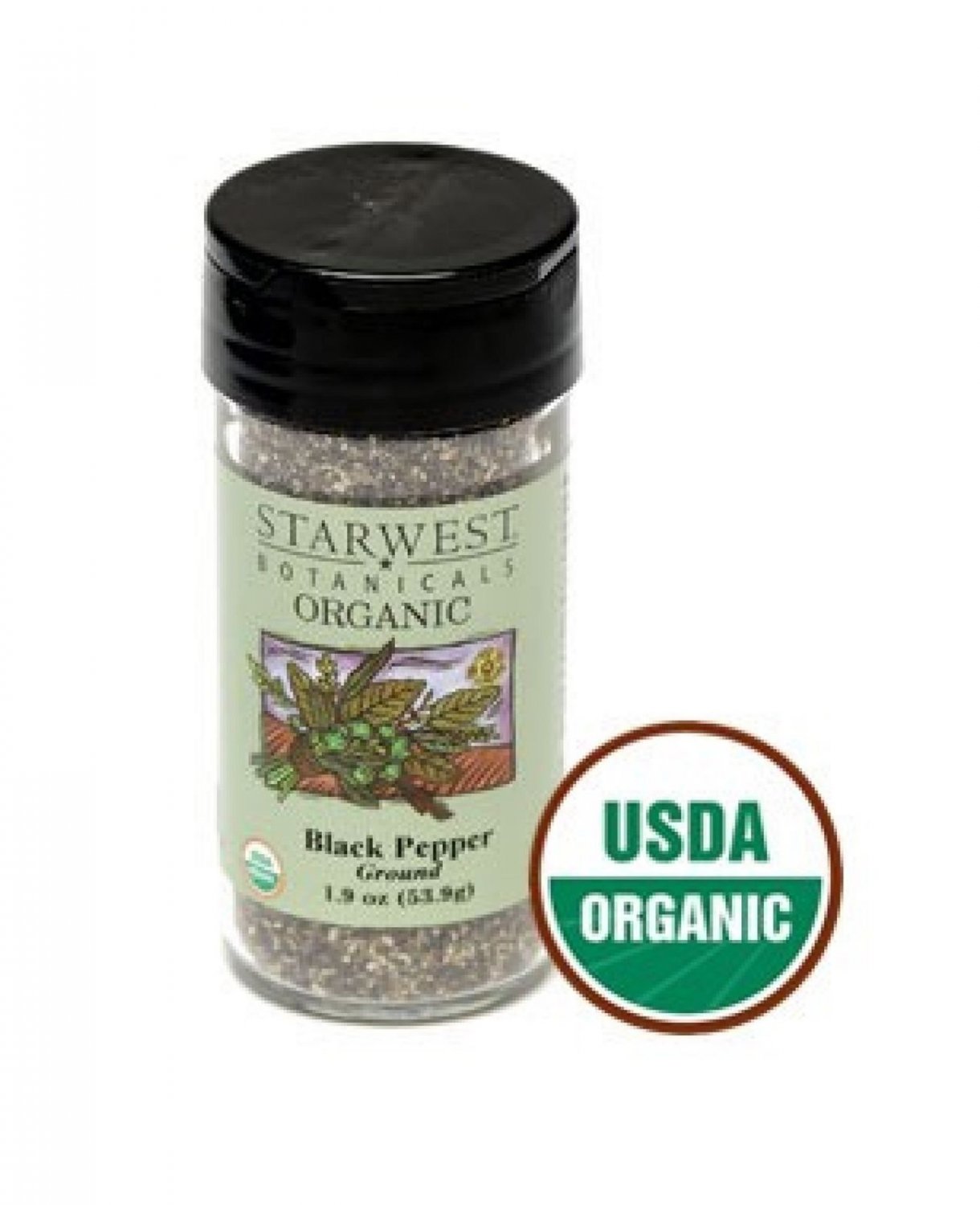Organic Black Pepper Medium Grind Jar 1.8 Oz - Starwest Botanicals