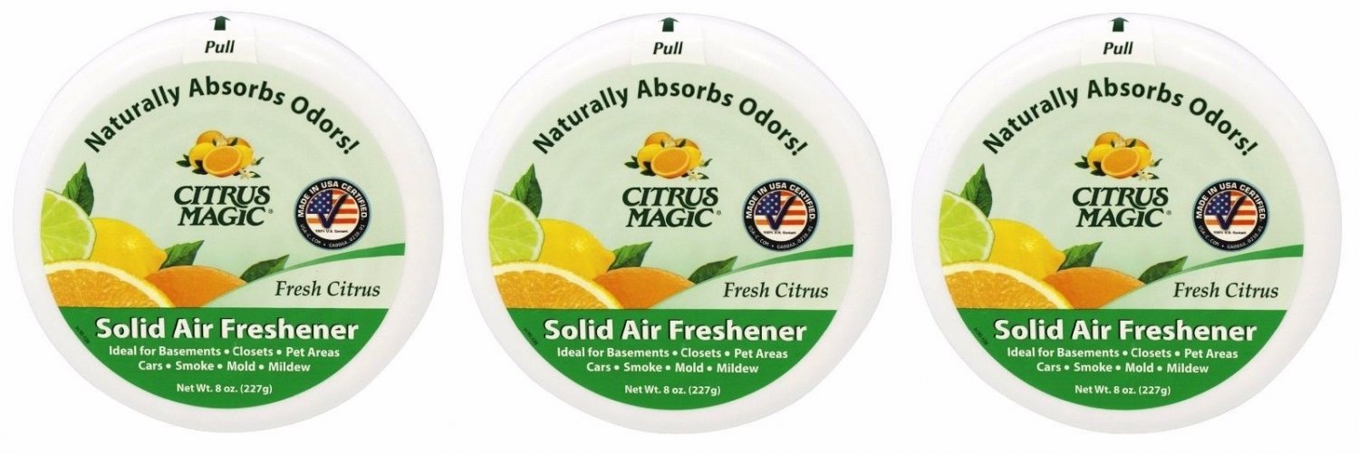 3x Citrus Magic Solid Air Freshener Fresh Citrus 8 oz