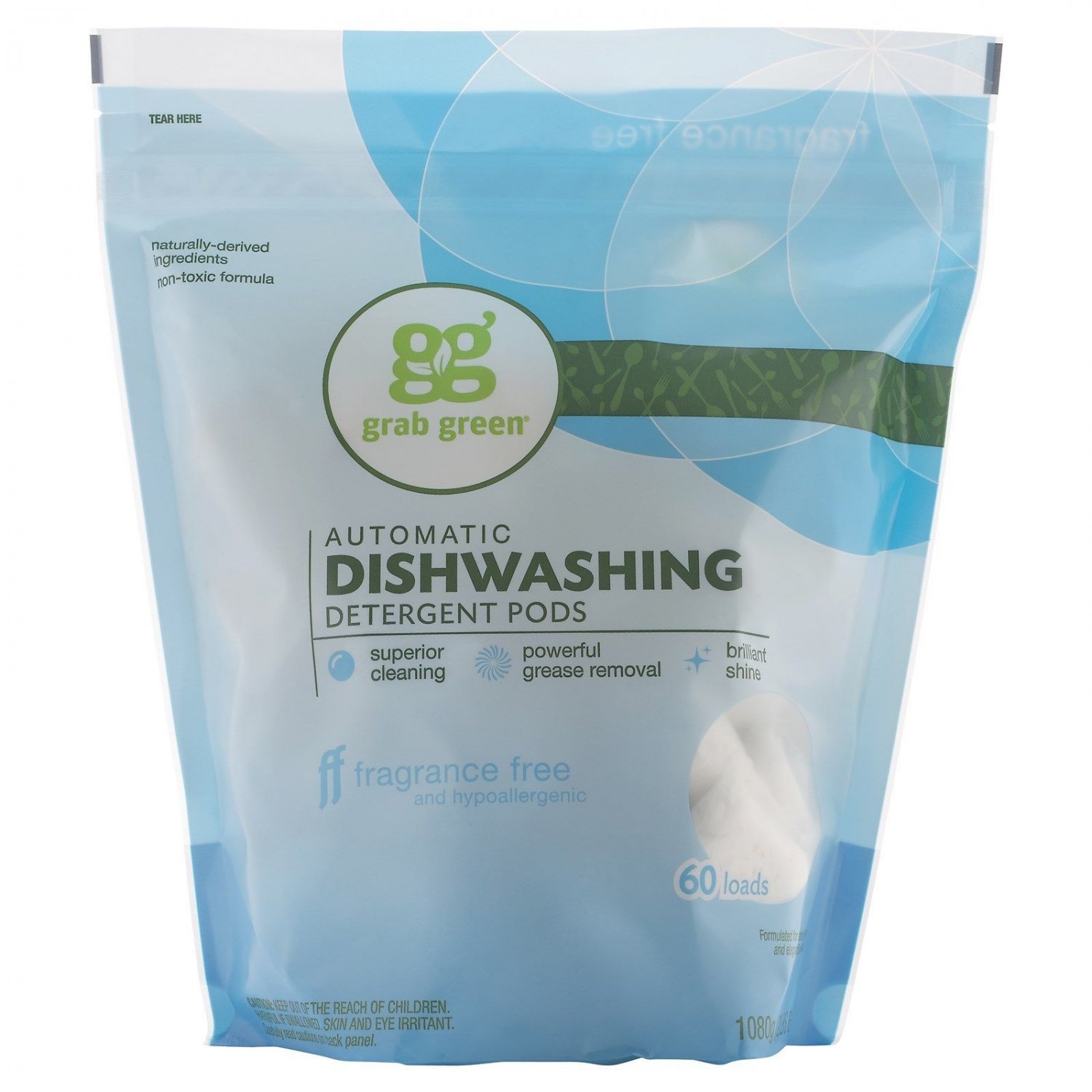 NEW Grab Green Natural Automatic Dishwashing Detergent, Fragrance Free, 60 Loads