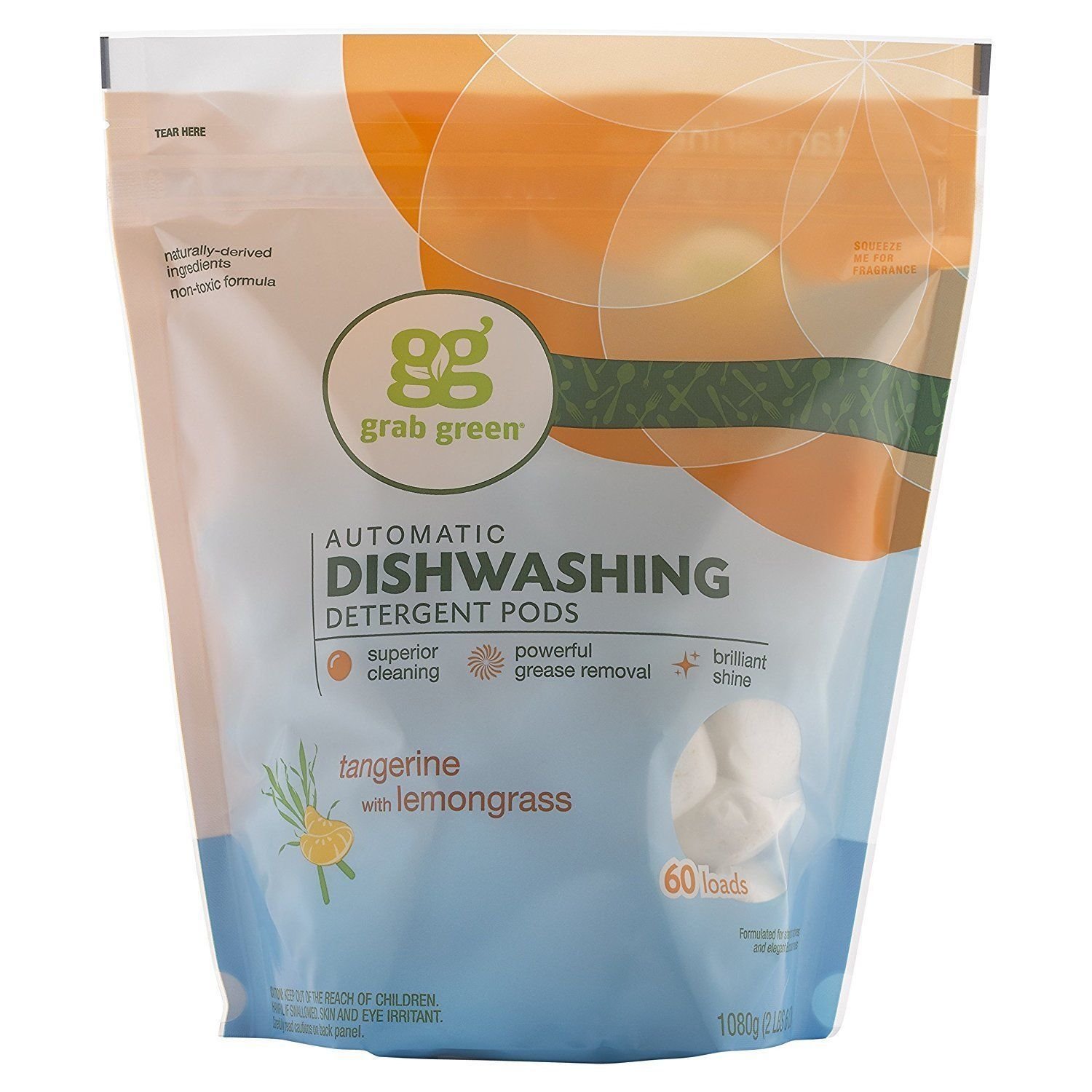 Grab Green Automatic Dishwashing Detergent, Tangerine with Lemongrass, 60 Loads