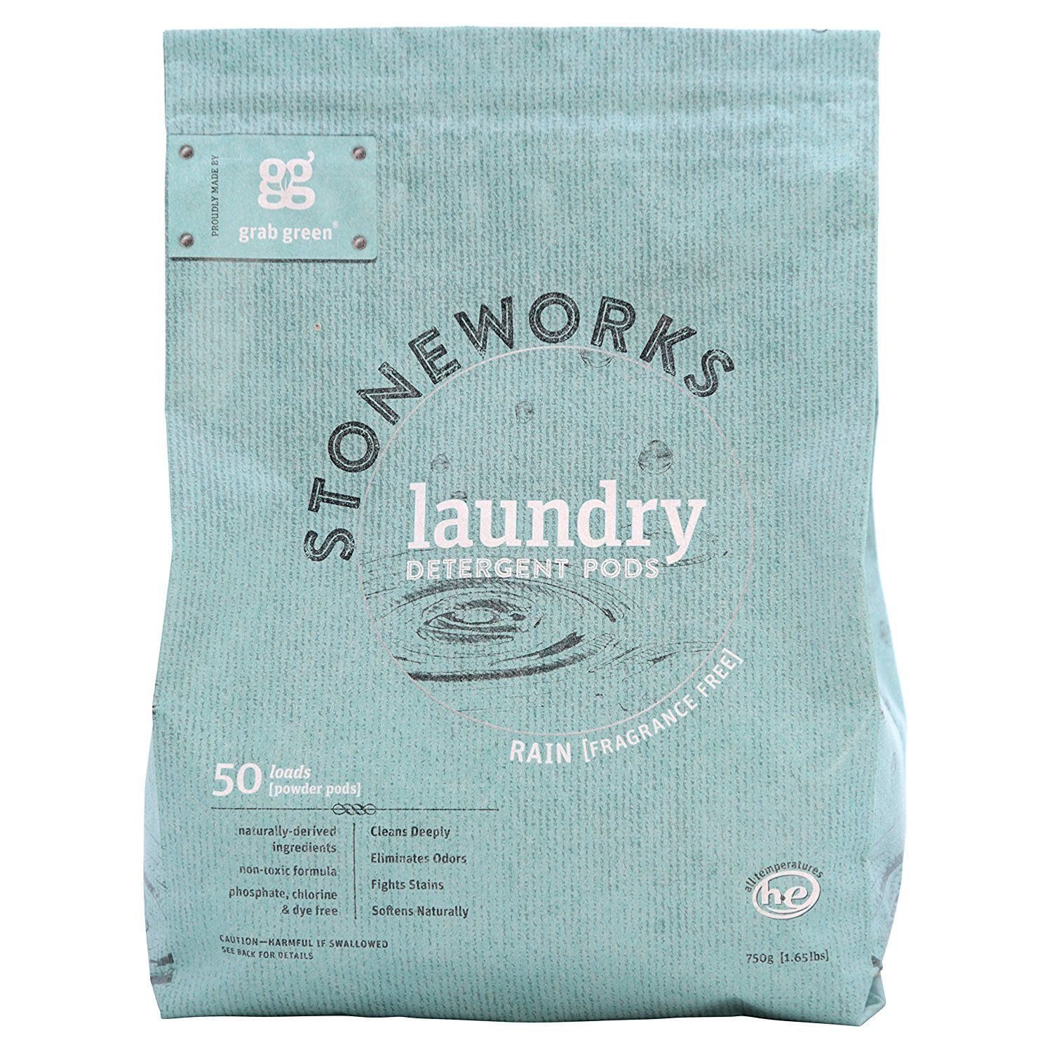 Stoneworks Powder Detergent Laundry Pods, Rain, 50 Load Hypoallergenic Non toxic