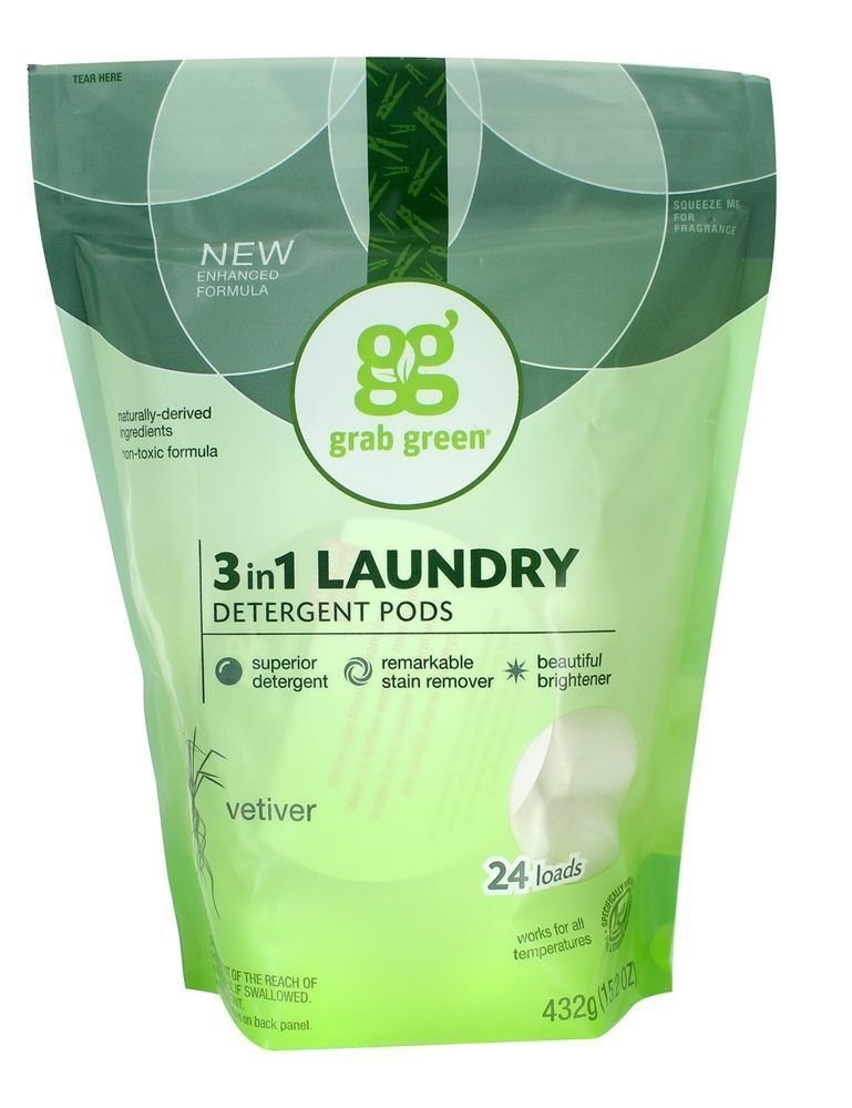 Grab Green 3 in 1 Laundry Detergent Pods 24 Loads Vetiver 15.2 oz.