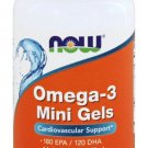 NOW FOODS Omega-3 Fish Oil Mini Gels 180 EPA/120 DHA 90 Softgels Made In USA