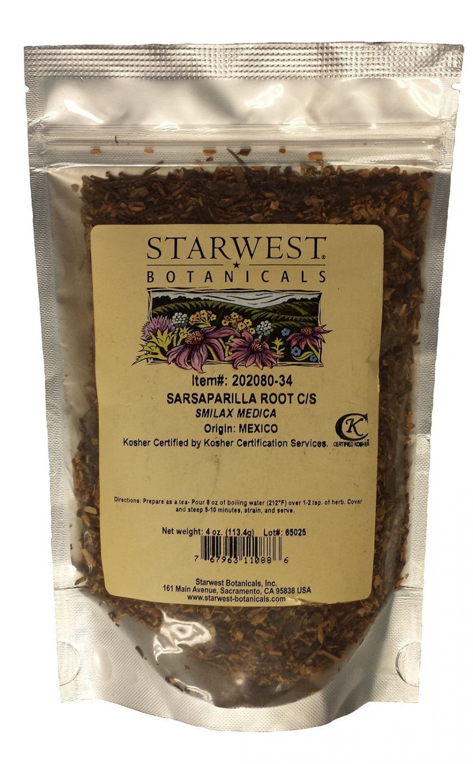 Sarsaparilla Root Cut & Sifted Mex Wildcrafted - Smilax medica 4 Oz